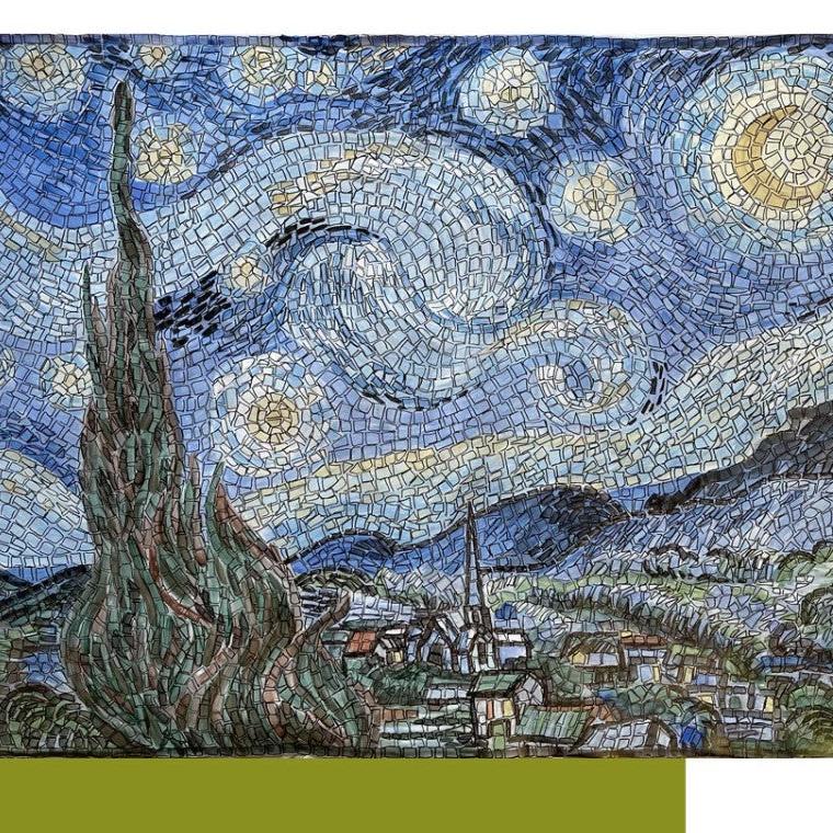 Preparatory drawn for making a mosaico of The Starry Night by Van Gogh. This is a handmade copy by the School of Mosaico In tessere