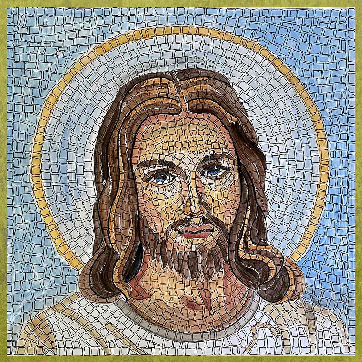 Kit mosaïque carré JESUS ​​MISÉRICORDE (verre - or - argent - technique directe)